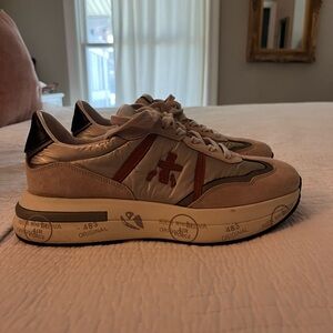 Premiata Beige and Red Men's Sneakers